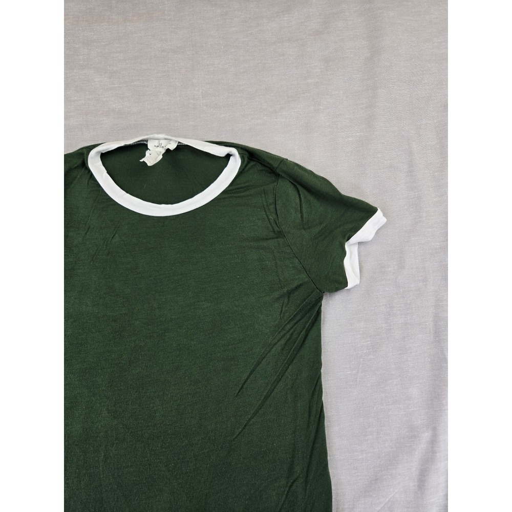 Molly + Rose Womens Green White Ringer Tee Short Sleeve Rayon Spandex Top S - Picture 6 of 10